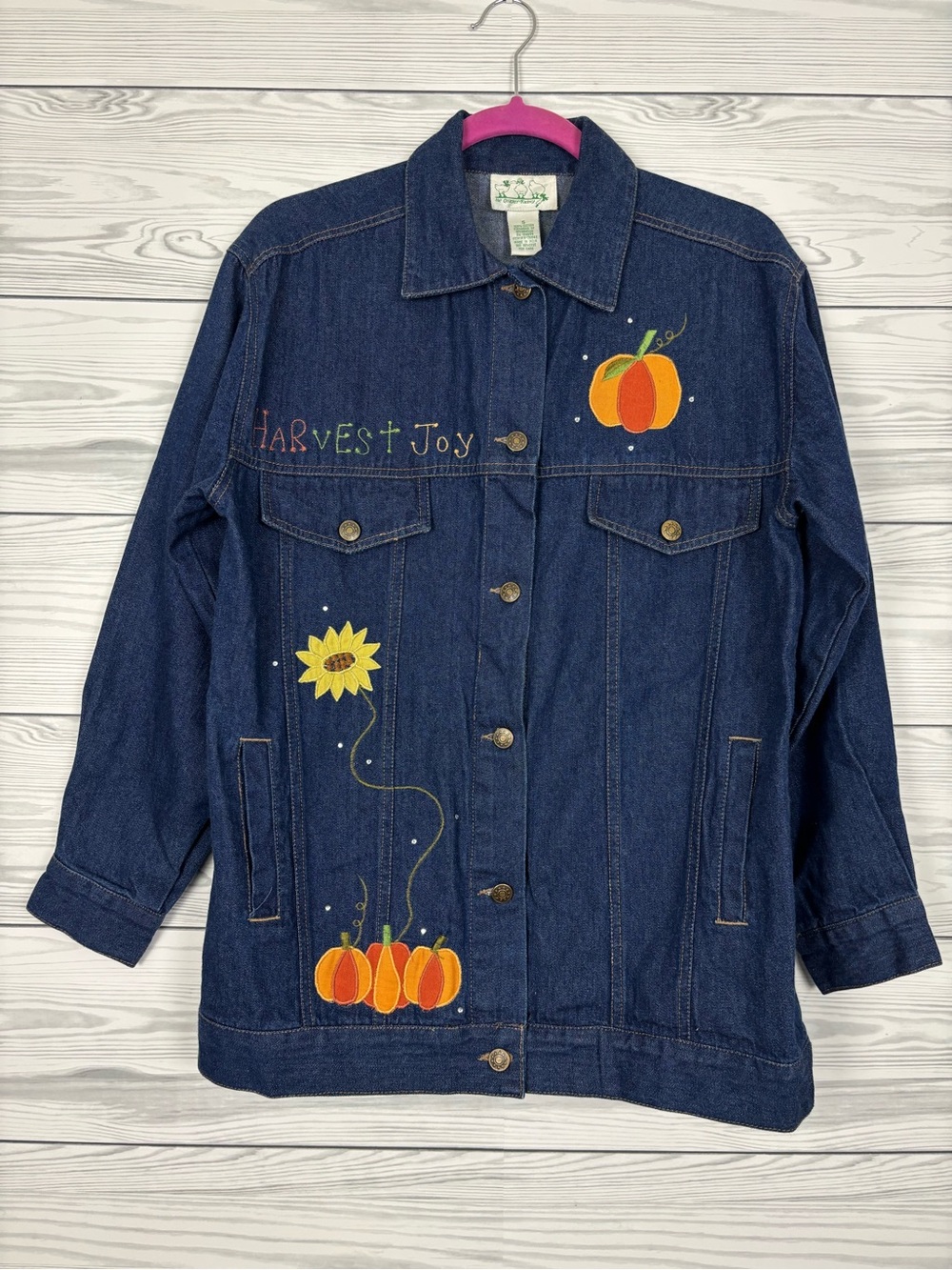 The Quacker Factory Fall Harvest Pumpkin Denim Jacket Size Small Halloween